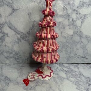 Peppermint Square Pink/Red Candy Ribbon Christmas Tree 14"